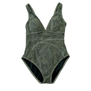 MagicSuit Swimsuit Women's Size 10 Green Faux Suede One Piece Beach Vacation